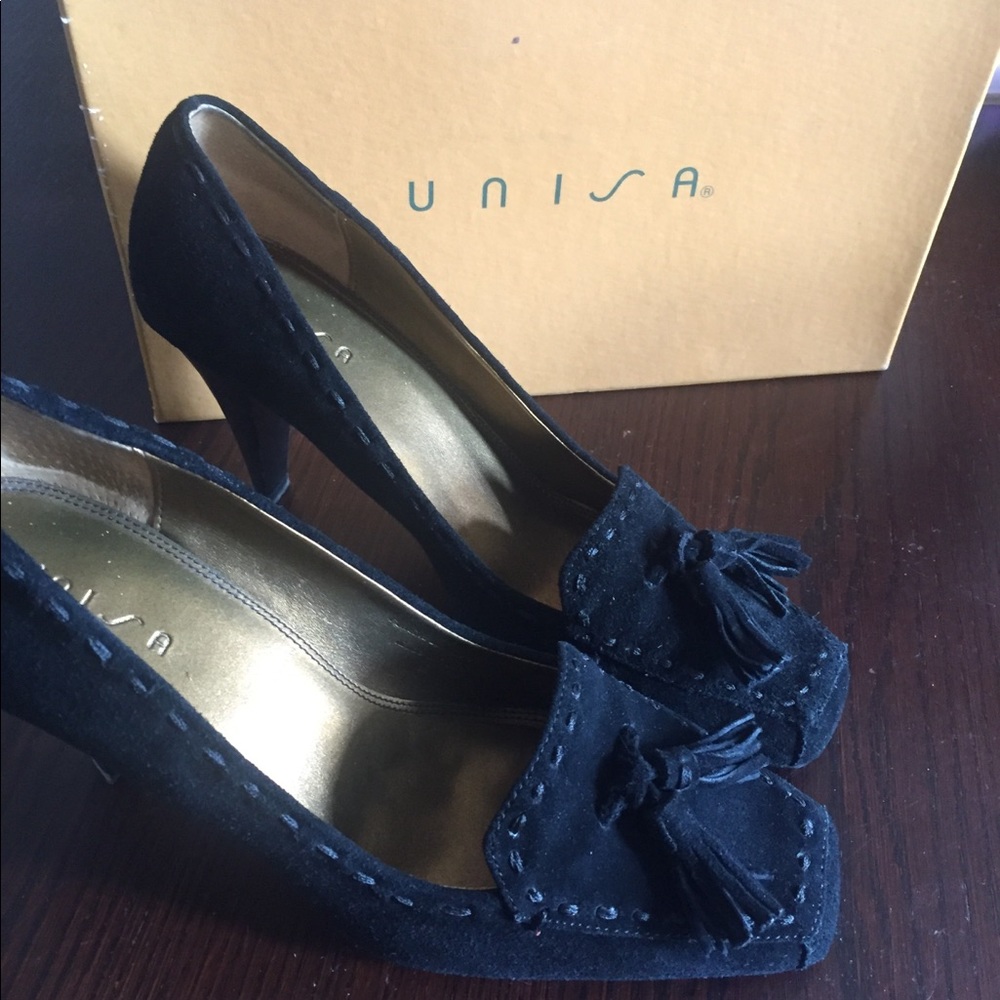Unisa black oxford heeled shoe